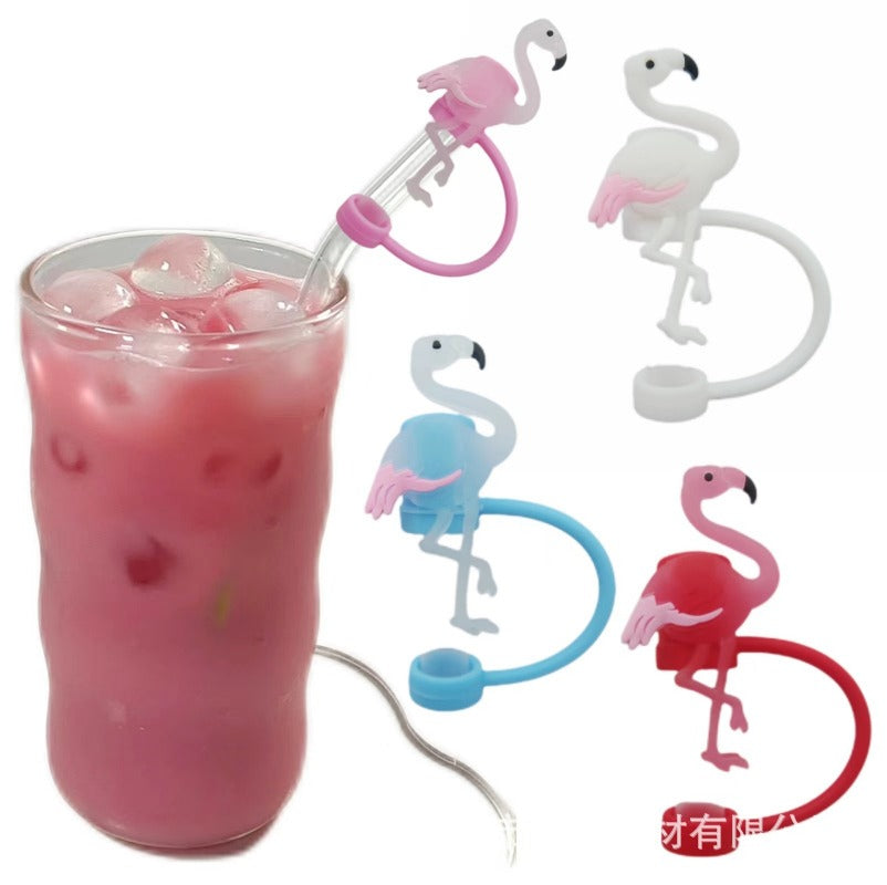 Wholesale 10pcs Flamingo Four Color Silicone Dustproof and Spillproof Creative Cartoon Straw Cover